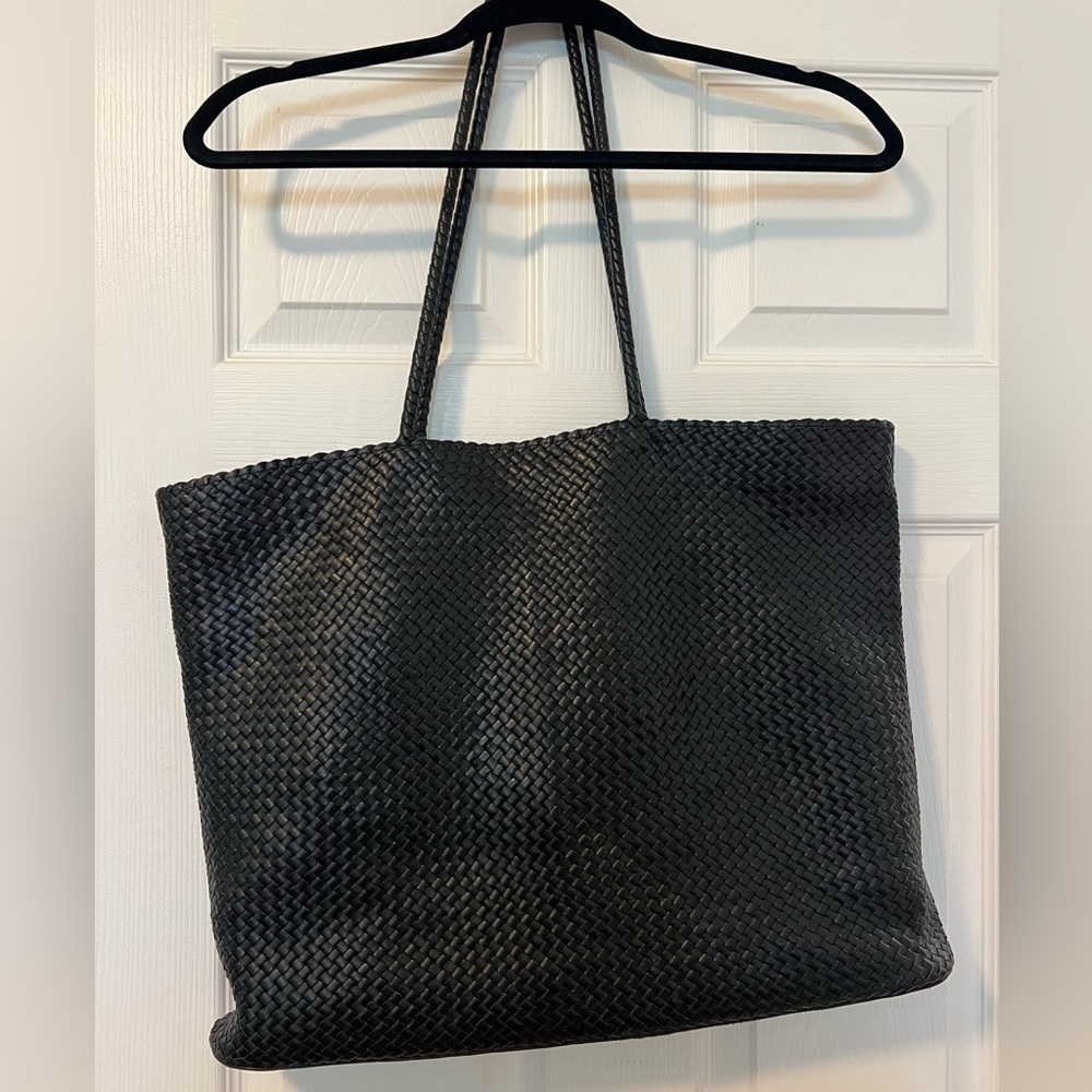 Quince Italian Leather Hand Woven Tote - Black